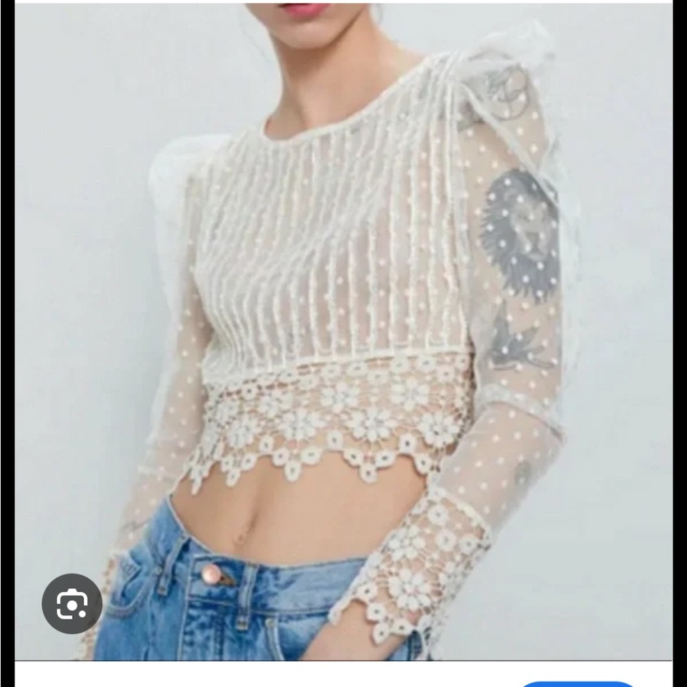 Zara Elegant Sheer Lace White Top size small